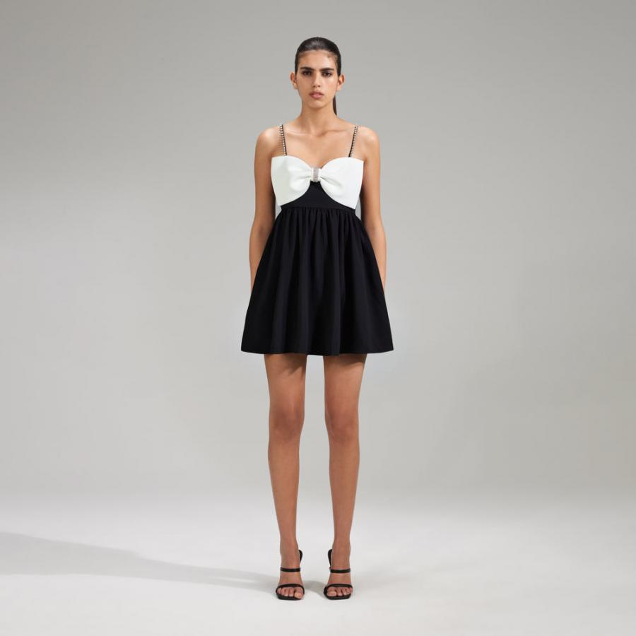 Womens Dresses | Self-Portrait Black Crepe Mini Dress With White Bow