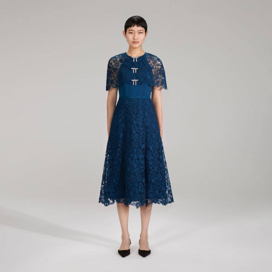 Womens Dresses | Self-Portrait Dark Blue Magnolia Lace Midi Dress