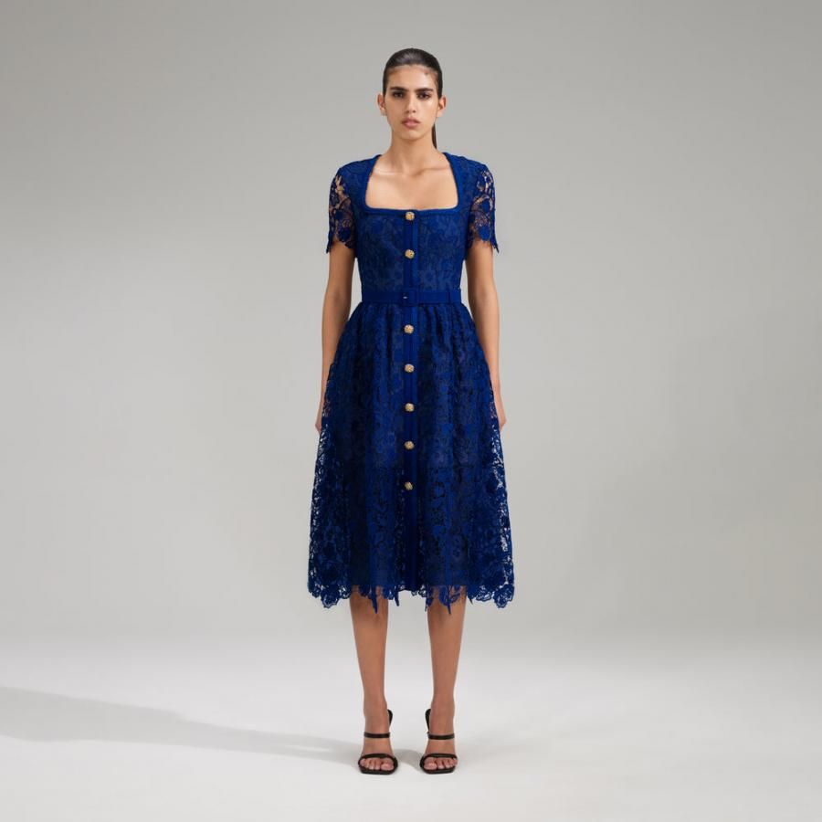 Womens Dresses | Self-Portrait Royal Blue Guipure Lace Midi Dress