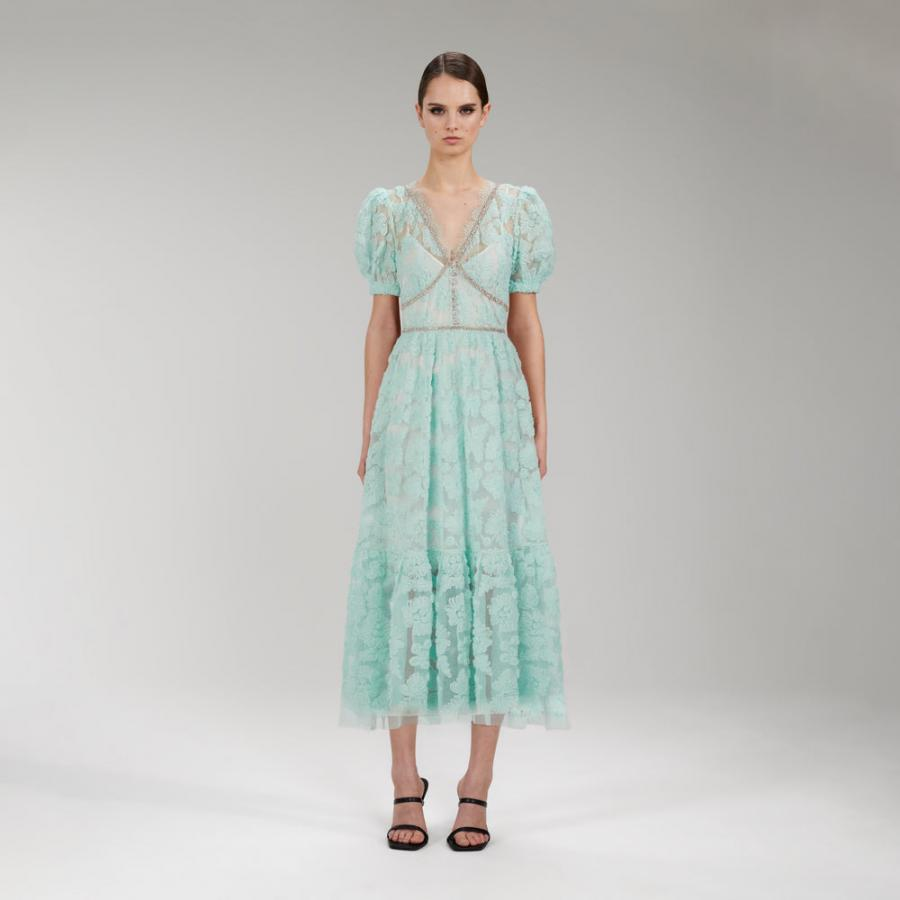 Womens Dresses | Self-Portrait Mint Ribbon Lace Midi Dress