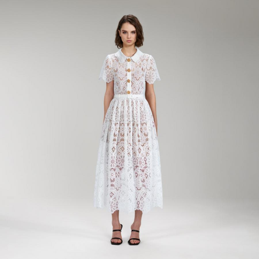 Womens Dresses | Self-Portrait White Floral Guipure Lace Midi Dress