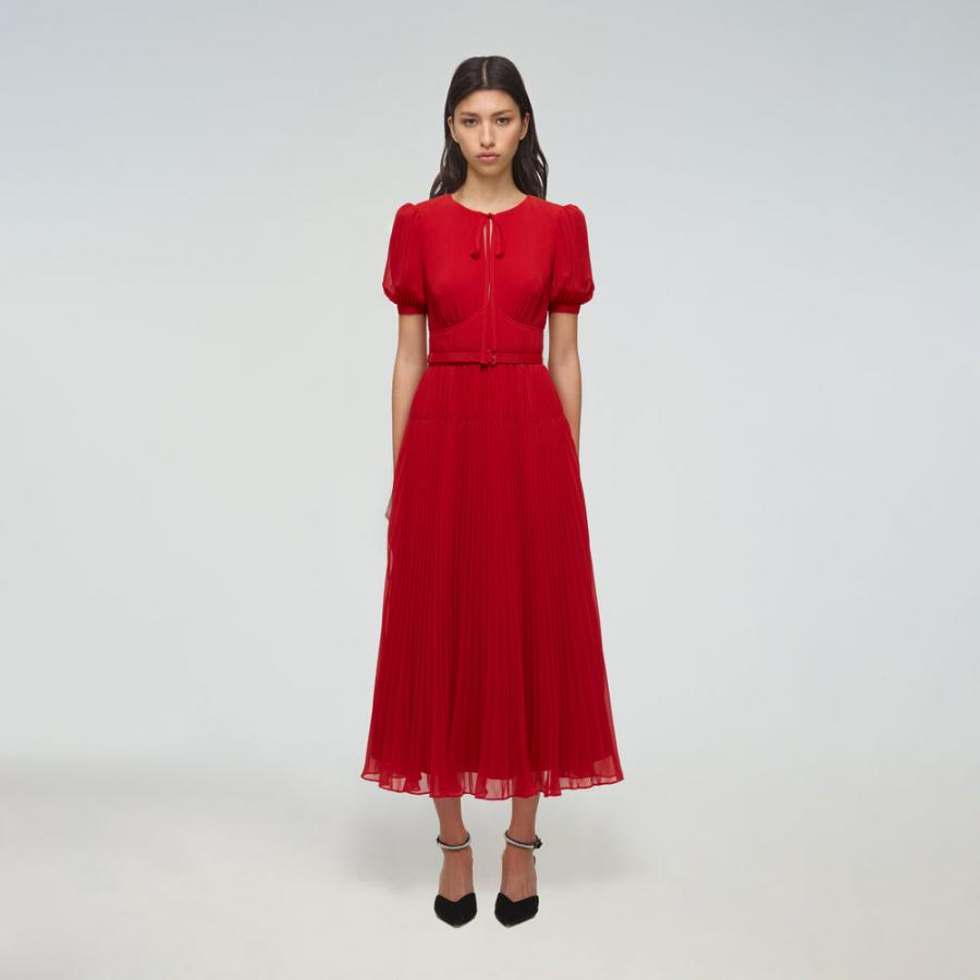 Womens Dresses | Self-Portrait Red Chiffon Midi Dress