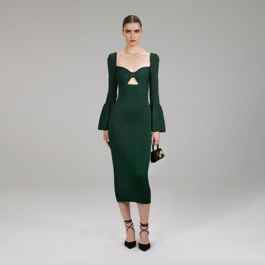 Womens Dresses | Self-Portrait Green Lurex Knit Midi Dress