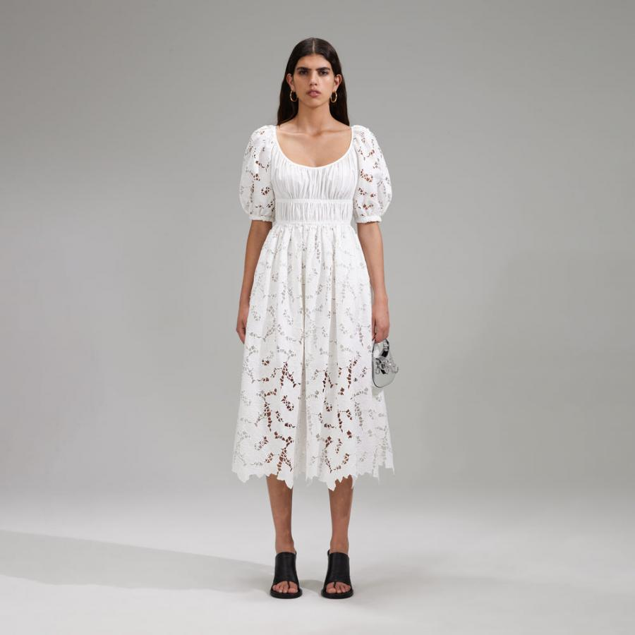 Womens Swim &amp; Resort | Self-Portrait White Cotton Lace Midi Dress