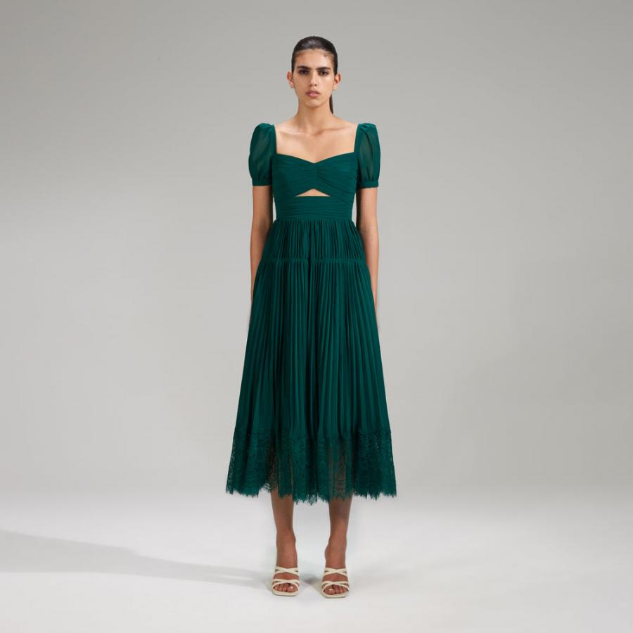 Womens Dresses | Self-Portrait Deep Green Chiffon Midi Dress