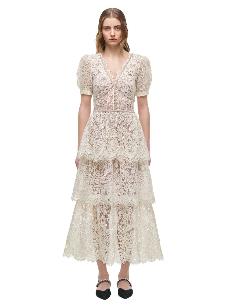 Womens Dresses | Self-Portrait Cream Embellished Tiered Dress