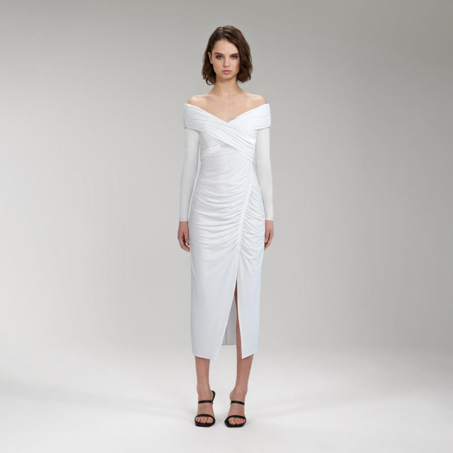 Womens Dresses | Self-Portrait White Jersey Crossover Bust Midi Dress