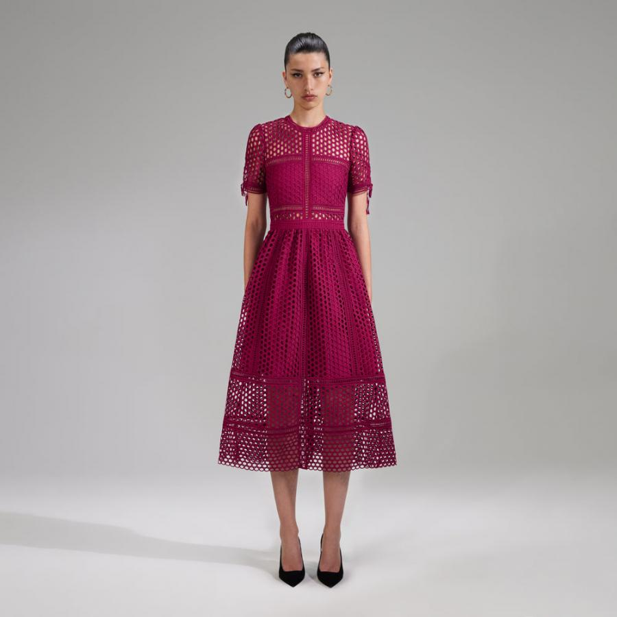 Womens Dresses | Self-Portrait Burgundy Lace Midi Dress