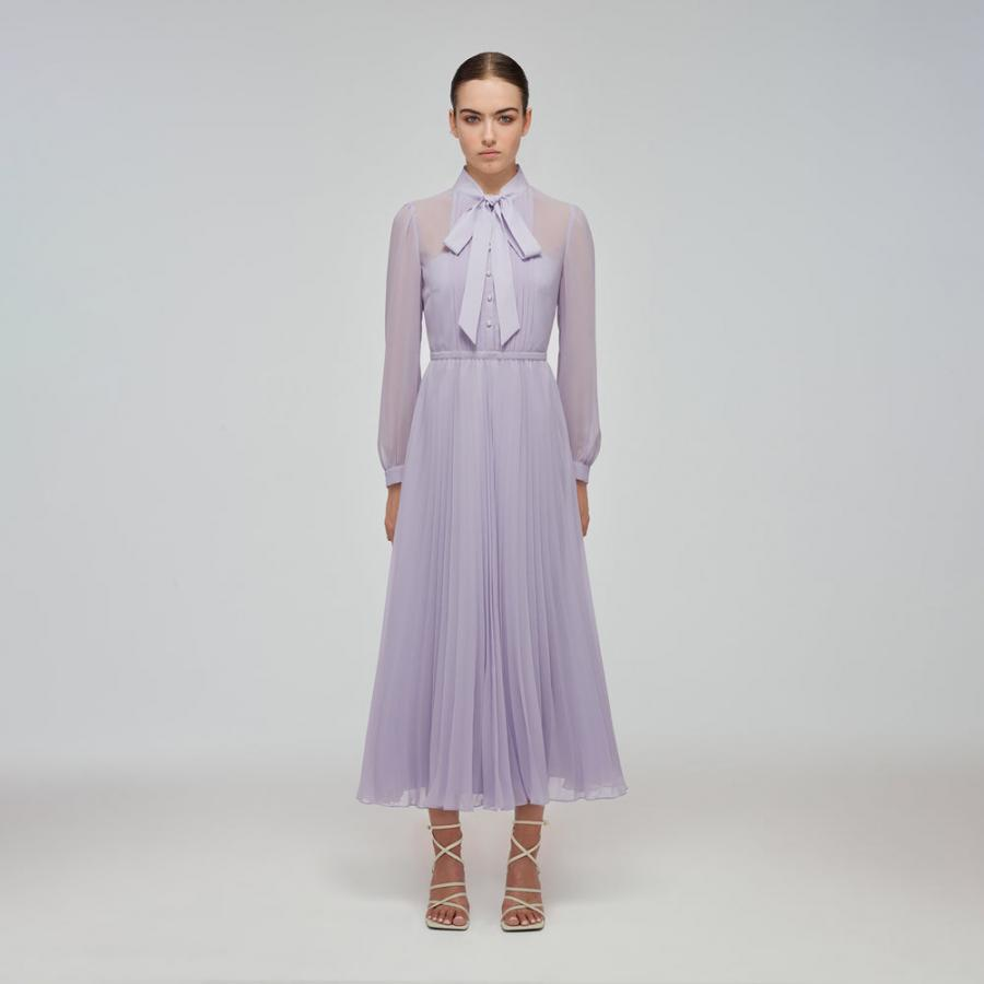 Womens Dresses | Self-Portrait Lilac Chiffon Pussy Bow Dress