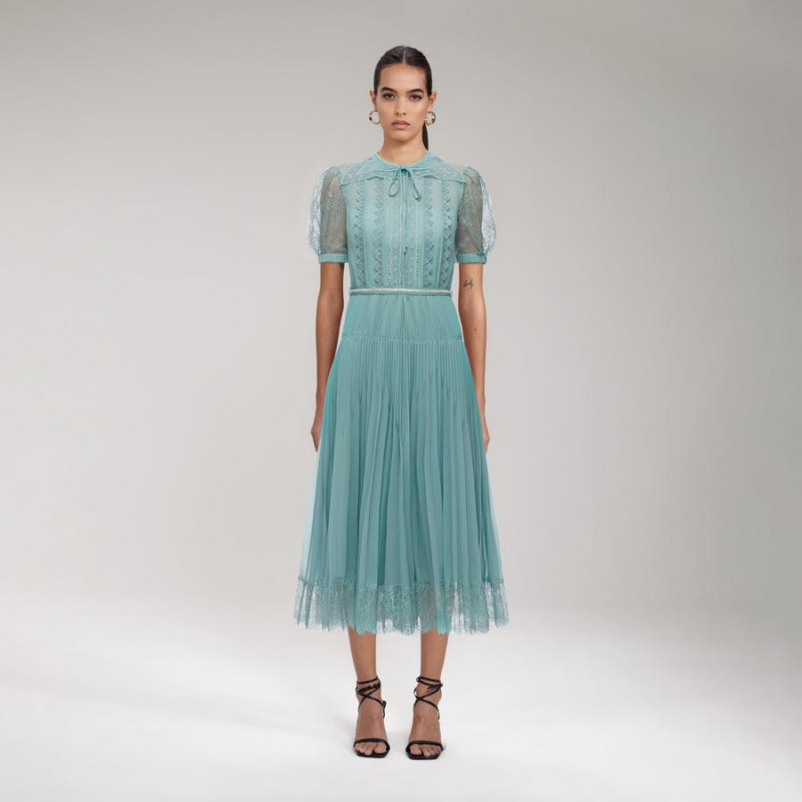 Womens Dresses | Self-Portrait Sage Lace Trim Midi Dress