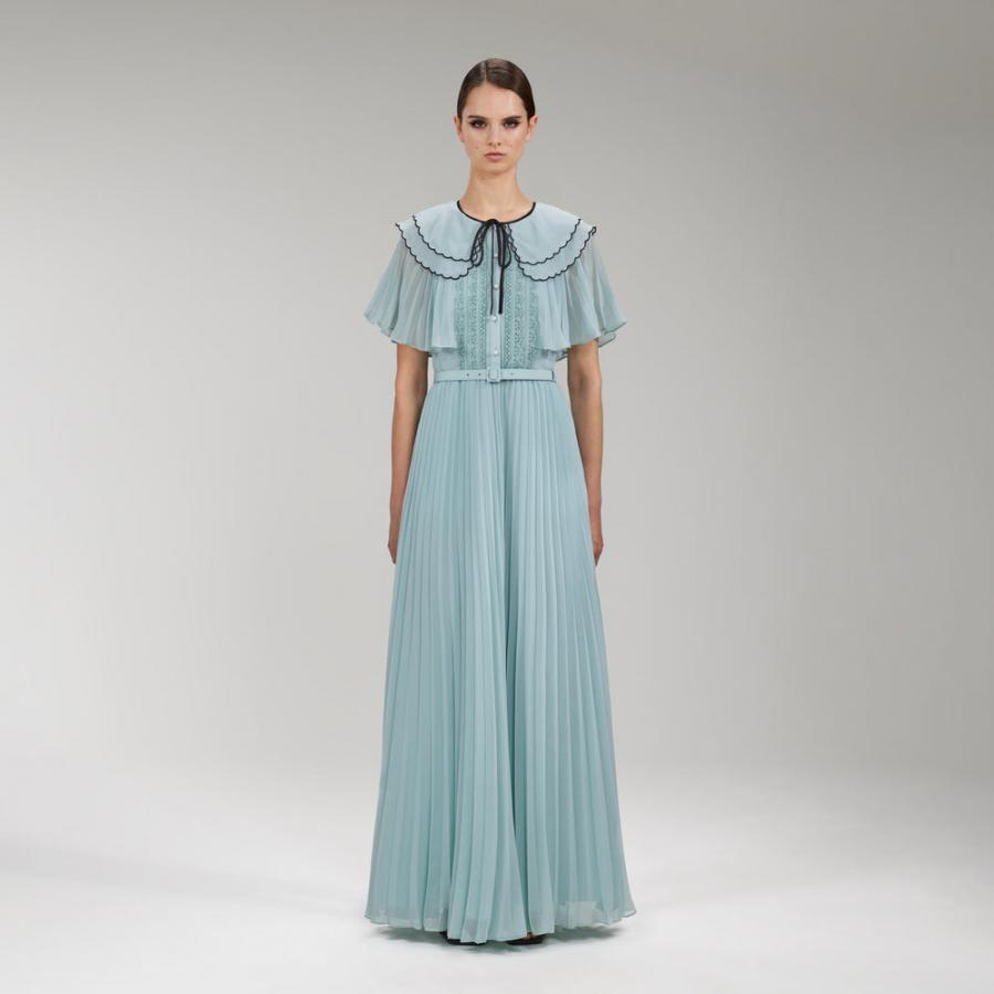 Womens Dresses | Self-Portrait Green Chiffon Scallop Collar Maxi Dress