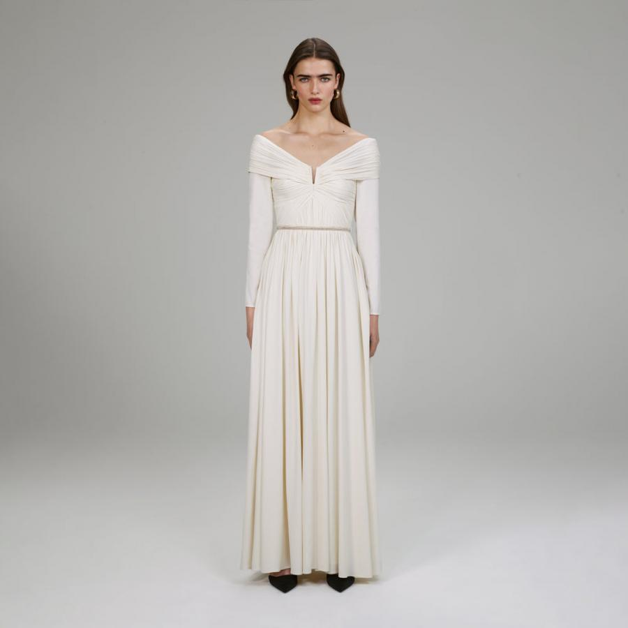 Womens Dresses | Self-Portrait Cream Stretch Crepe Maxi Dress