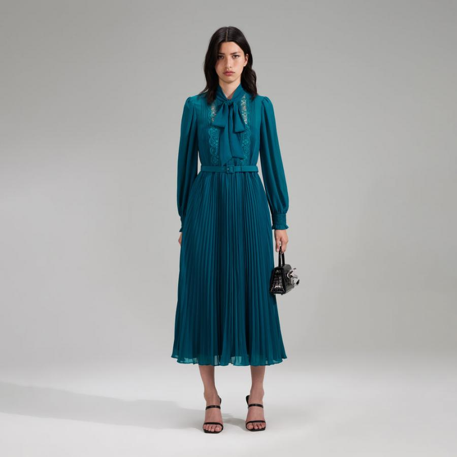 Womens Dresses | Self-Portrait Teal Chiffon Midi Dress