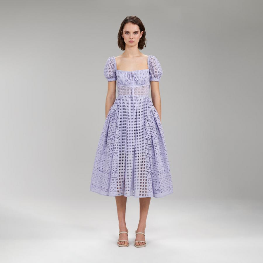 Womens Dresses | Self-Portrait Lilac Cotton Broderie Anglaise Midi Dress