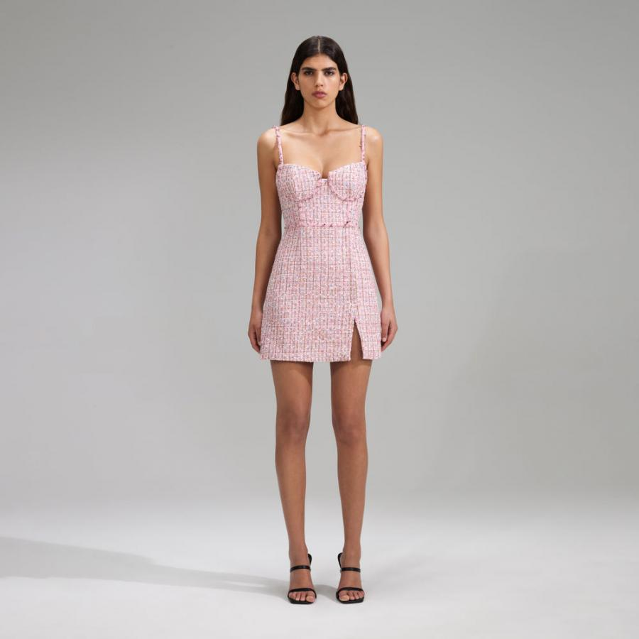 Womens Dresses | Self-Portrait Pink Boucle Rhinestone Detail Mini Dress