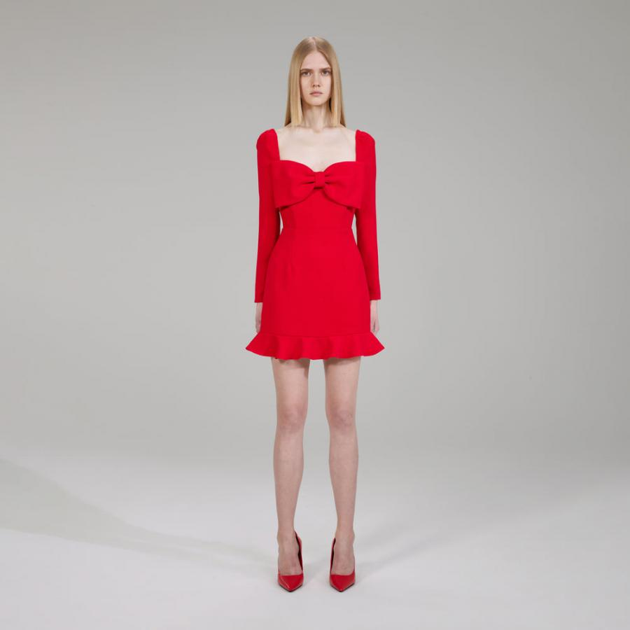 Womens Dresses | Self-Portrait Red Crepe Bow Mini Dress