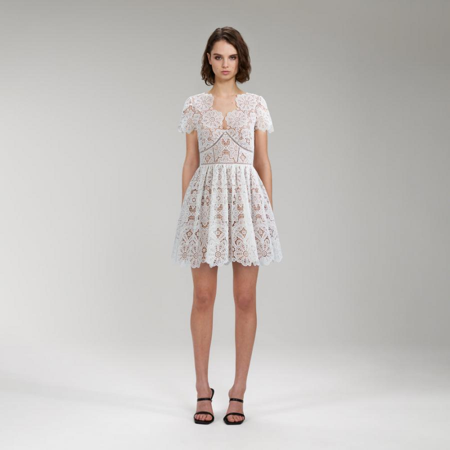 Womens Dresses | Self-Portrait White Floral Guipure Lace Mini Dress