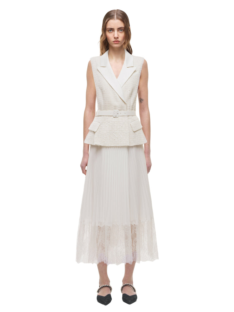 Womens Dresses | Self-Portrait Sleeveless Tailored Boucle and Chiffon Midi Dress