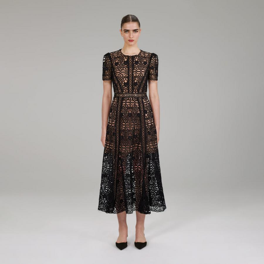 Womens Dresses | Self-Portrait Black Guipure Lace Midi Dress