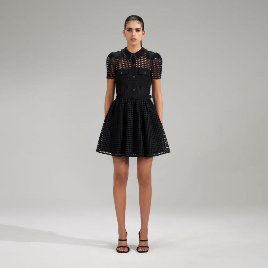 Womens Dresses | Self-Portrait Black Grid Lace Mini Dress