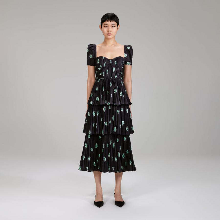 Womens Dresses | Self-Portrait Pansy Print Tiered Midi Dress