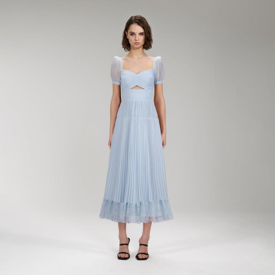 Womens Dresses | Self-Portrait Light Blue Chiffon Cut Out Midi Dress