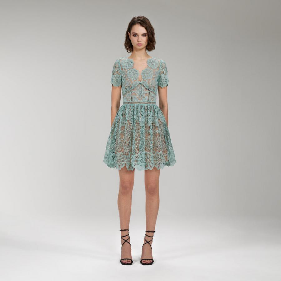 Womens Dresses | Self-Portrait Mint Floral Guipure Lace Mini Dress