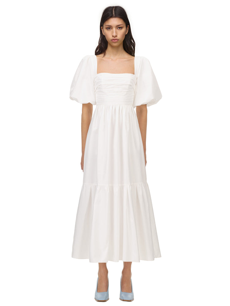 Womens Dresses | Self-Portrait White Taffeta Puff Sleeve Midi Dress