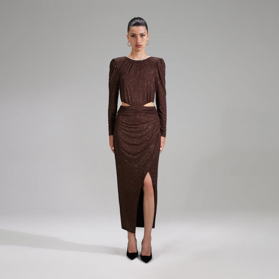 Womens Dresses | Self-Portrait Brown Rhinestone Midi Dress