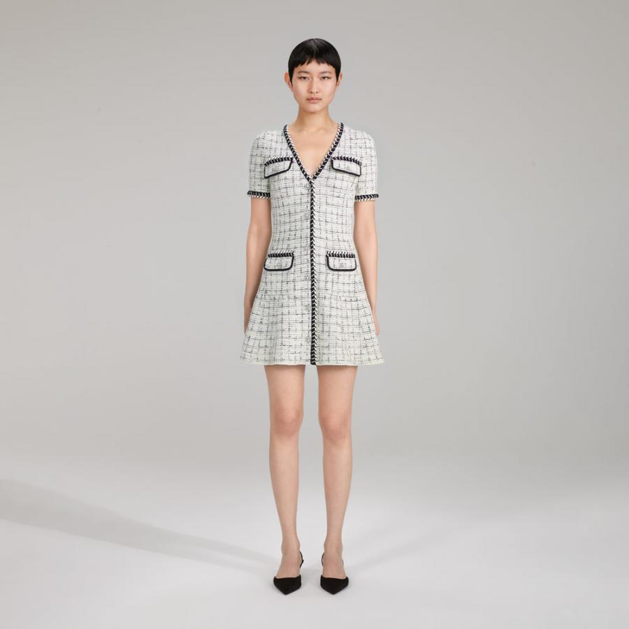 Womens Knitwear | Self-Portrait Check Yarn Flared Knit Mini Dress