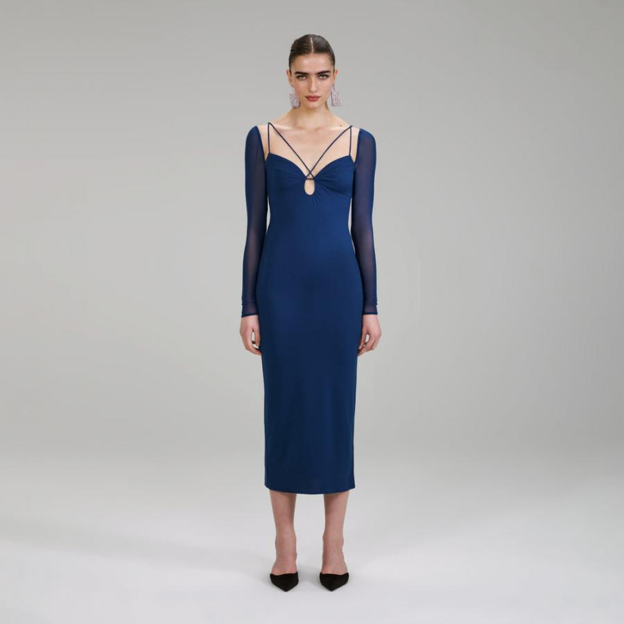 Womens Dresses | Self-Portrait Dark Blue Jersey Crepe Midi Dress