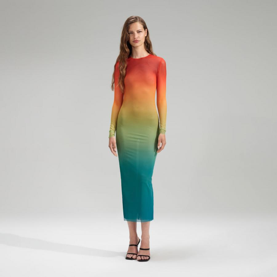 Womens Swim &amp; Resort | Self-Portrait Ombre Mesh Midi Dress