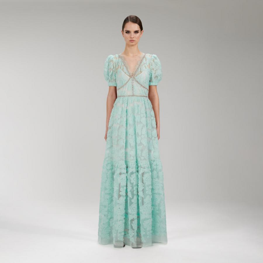 Womens Dresses | Self-Portrait Mint Ribbon Lace Maxi Dress