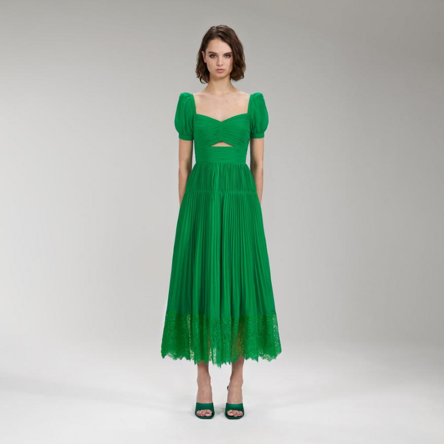 Womens Dresses | Self-Portrait Bright Green Chiffon Cut Out Midi Dress